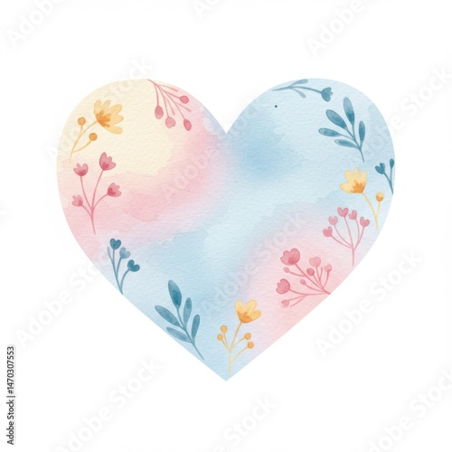 Pastel Watercolor Heart with Floral Design