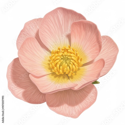 Pink Flower with Yellow Center on White Background