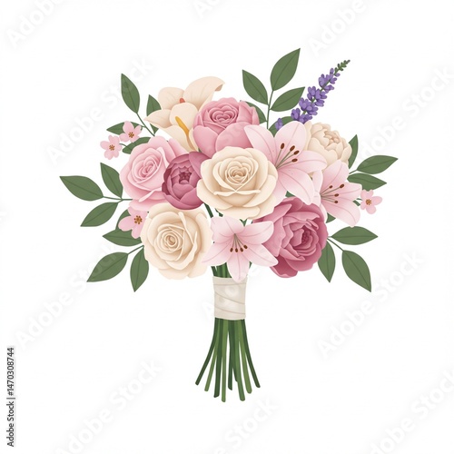 Pastel Pink and Peach Rose and Lily Bridal Bouquet