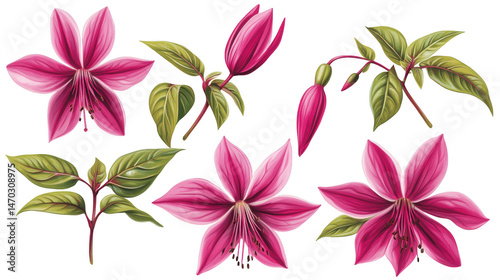 Captivating fuchsia flowers blossom against PNG transparent background