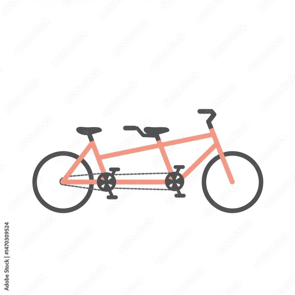 Fototapeta premium Pink Tandem Bicycle Illustration on White Background