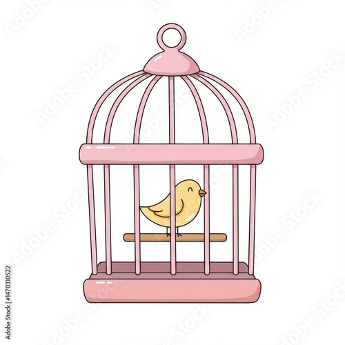 Yellow Bird in a Pink Cage Illustration