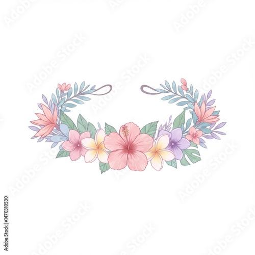 Pastel Pink Purple Floral Wreath Illustration
