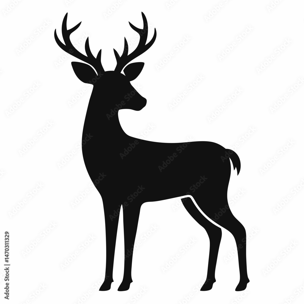 Fototapeta premium Deer silhouette black vector on white background.