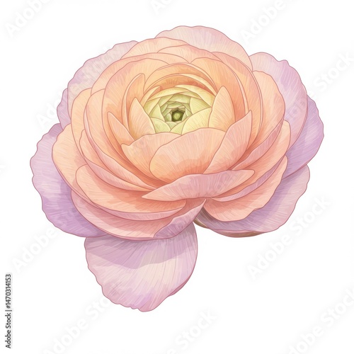 Peach and Pink Ranunculus Blossom Closeup