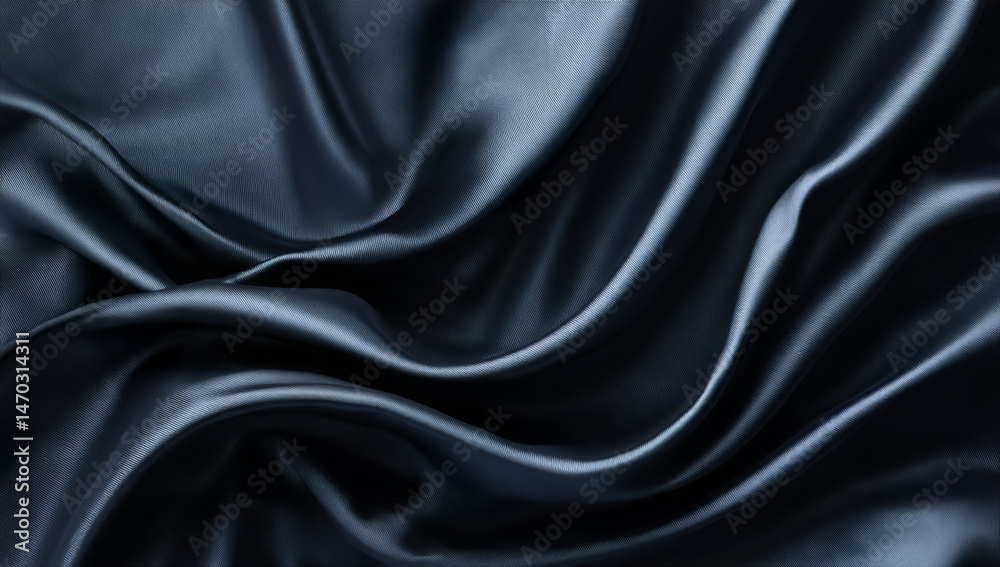 Luxurious Flowing Black Satin Fabric with Draped Curves Luxurious Flowing Black Satin Fabric with Draped Curves