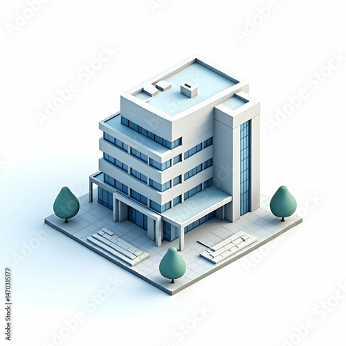 Hospital building 3D icon isolated on white background representing healthcare infrastructure  