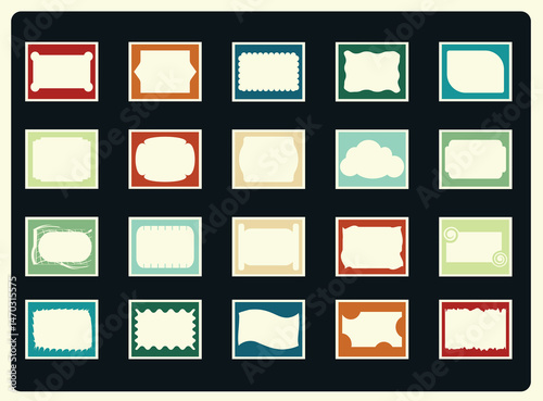 Set frame colorful retro geometric y2k and groovy outline frames