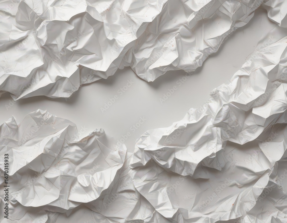 Fototapeta premium Close-up of crumpled white paper, texture details visible, damaged, waste