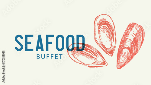 Hand drawn sketch seafood vector vintage illustration of mussels. Vintage retro banner. Menu design