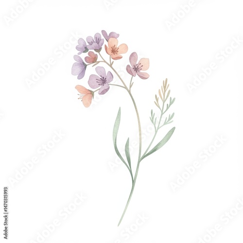 Watercolor Painting of Delicate Purple and Pink Flowers