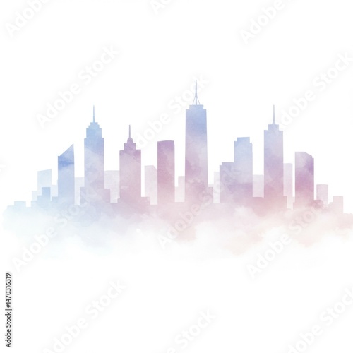 Pastel Watercolor City Skyline Illustration