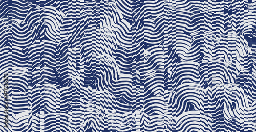 Crafted hand drawn ink brush lines abstract waves and water stripes glitch pattern, Japanese wood carving, weaving experimental background, irregular ripple graphic for textile, fashion