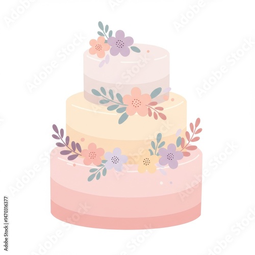 Three Tiered Pastel Wedding Cake with Floral Decorations