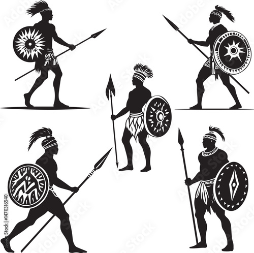 Warrior Standing with shield and spear silhouette vector