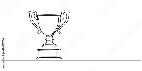 Continuous one line drawing of trophy cup competition,  Trophy continuous line drawing. Achievement, celebration and award concept. Web landing page template. Vector illustration minimalist background