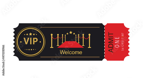 VIP ticket design with welcome message featuring red carpet  