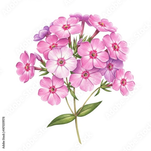 Pink Phlox Flowers Watercolor Painting