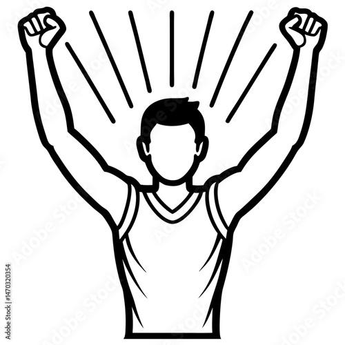 勝利のポーズの男性アイコン / Man raising arms in victory pose icon
