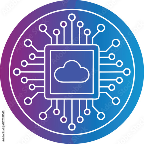 A cloud icon inside a motherboard circuit chip in a blue violet circle