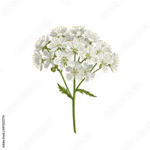 White Flower Bunch Closeup Botanical Illustration