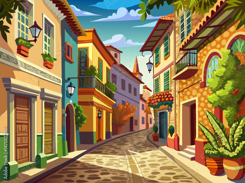 vector of Old city, street, wall paper and wall painting. Wallpaper on the wall.