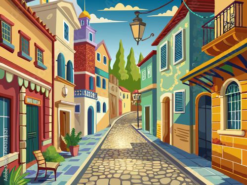 vector of Old city, street, wall paper and wall painting. Wallpaper on the wall.