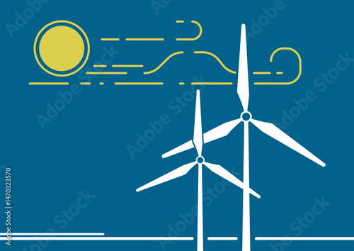 Wind turbines, renewable energy – background, banner, vector illustration
