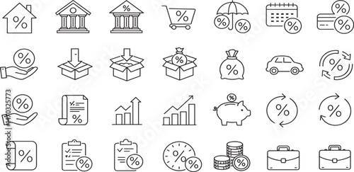 Loan interest rate editable stroke outline icon isolated on white background flat vector illustration.