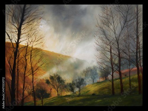 golden hour in the mountains, forest