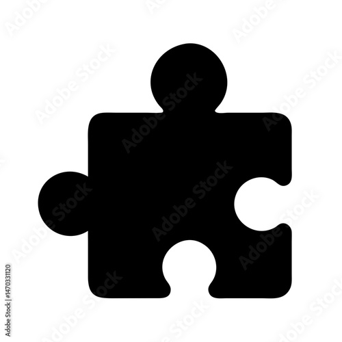 Black Silhouette of a Single Puzzle Piece , vector icon on isolated background photo