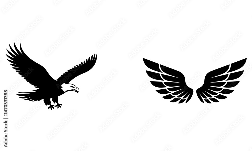 Obraz premium Set of vector wings, emblem, badge design. Versatile for art, heraldry, animal symbolism. Ranging from simple to intricate feather or scale details