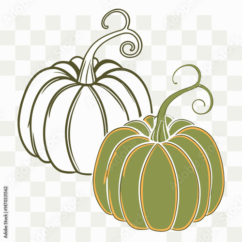 Abstract pumpkin silhouette. Outline style vegetables. Isolated pumpkins on white background. Thanksgiving day symbol