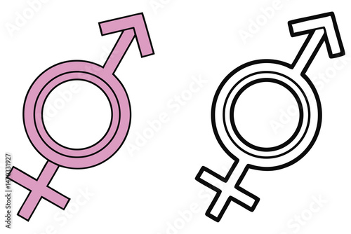 Paired female gender symbol icons exhibit contrasting pink outline and black line art