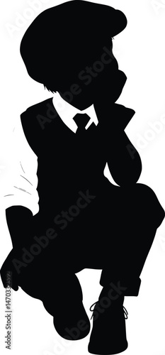 Vector Silhouette of a Thoughtful Boy