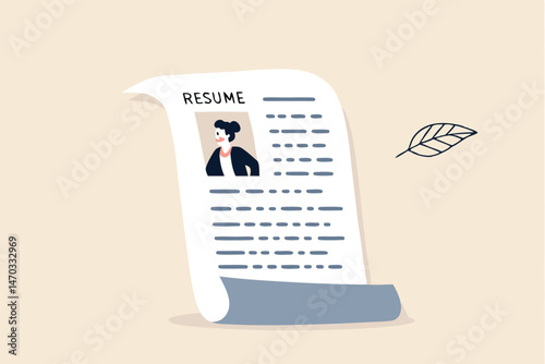 Lying on resume CV to get hired, dishonesty or integrity problem on work experience and career history, fake education degree concept, resume paper with photo of liar pinocchio long nose businessman.