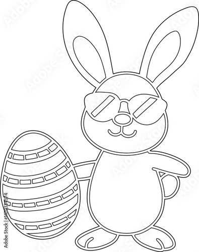 Cheerful Easter Bunny Standing with Decorated Egg Coloring Page