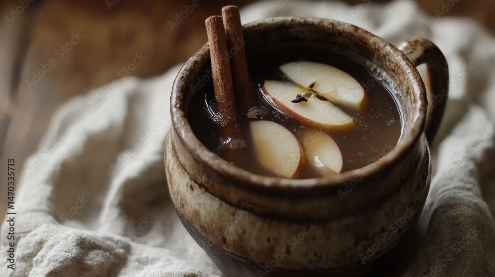 Fototapeta premium Warm apple cider in a rustic mug