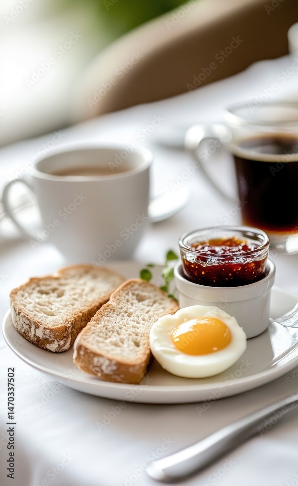 Breakfast with Toast, Egg, and Jam Breakfast with Toast, Egg, and Jam