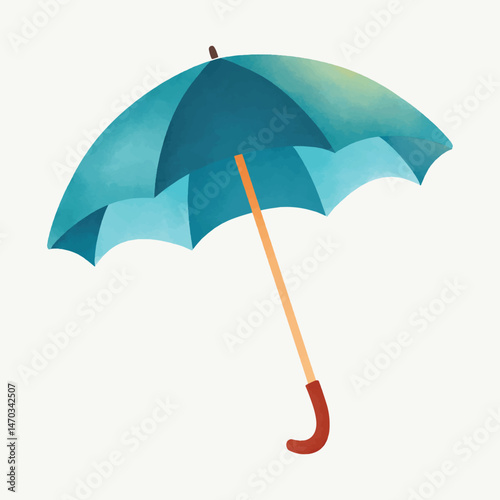 Cute blue object umbrella in watercolor style. Illustration of umbrella isolated vector doodle cartoon. For asset, children book, decoration, background