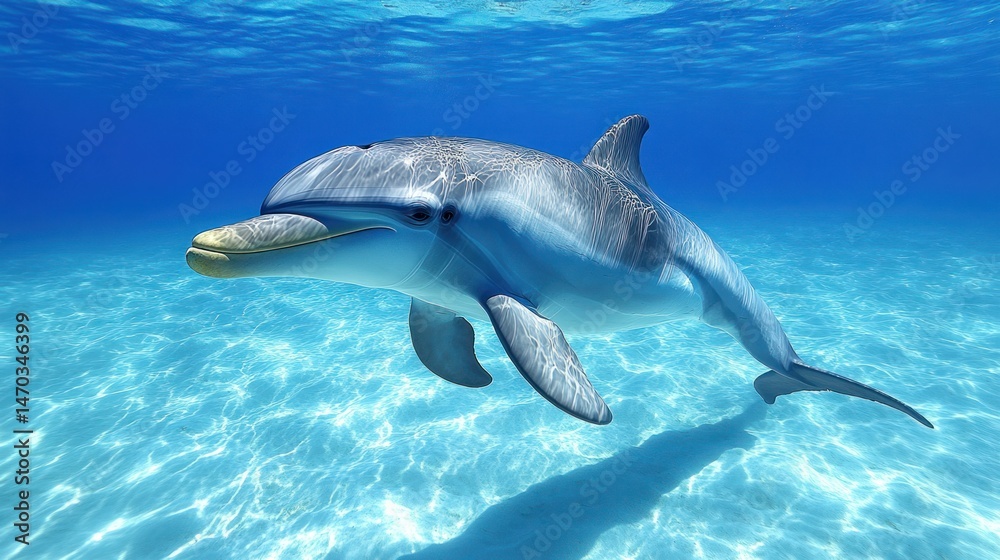 Fototapeta premium Oceanic dolphin swimming in clear water