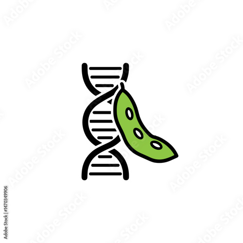 DNA Helix with Green Pea Illustration in Modern Style  