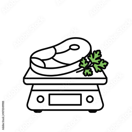 Fresh steak on a scale with garnish  