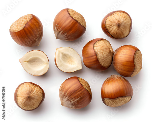 Wallpaper Mural hazelnuts scattered isolated white background close up natural nuts studio photo Torontodigital.ca