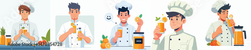 chef character vector drinking orange juice