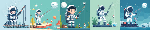 astronaut fishing character vector