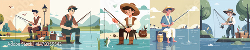 fishing farmer character vector