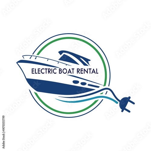 Sustainable Electric Boat Logo – Clean Energy Marine Rental Service Badge for Eco Tourism Branding