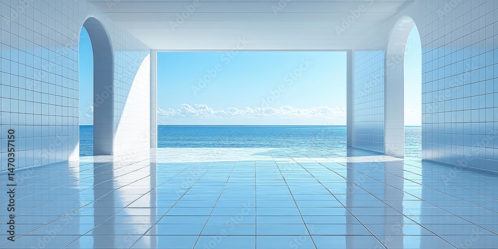 Fototapeta premium Spacious oceanfront interior design rendering