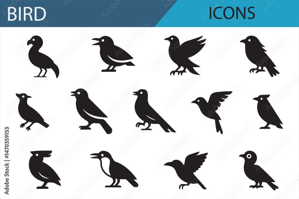 Fototapeta premium Collection of Bird Icons for Wildlife and Nature Projects